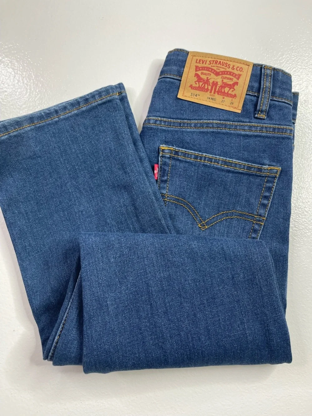 Levi's 514 Straight Fit Performance Denim Blue Jeans Boys Size 14 Reg (27x29)